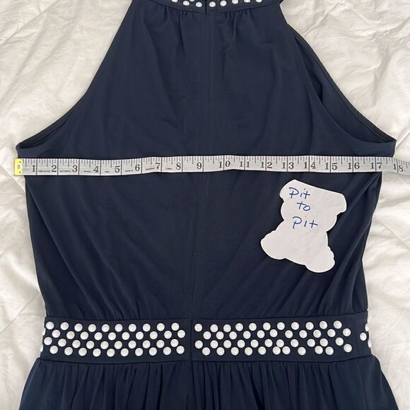 Gorgeous Micheal Kors navy blue sleeveless maxi white beads around neck & waist - Picture 5 of 16